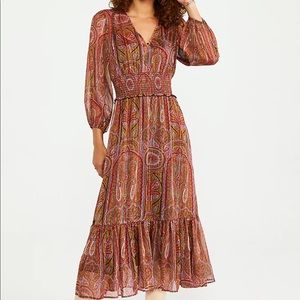Ann Taylor Shimmer Paisley Smocked Waist Dress